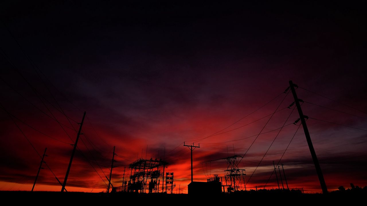 Wallpaper wires, poles, silhouettes, dark, sky