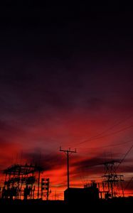 Preview wallpaper wires, poles, silhouettes, dark, sky