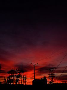 Preview wallpaper wires, poles, silhouettes, dark, sky