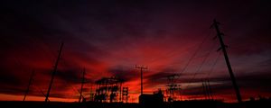 Preview wallpaper wires, poles, silhouettes, dark, sky