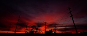 Preview wallpaper wires, poles, silhouettes, dark, sky
