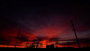 Preview wallpaper wires, poles, silhouettes, dark, sky