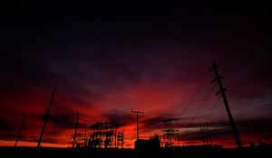 Preview wallpaper wires, poles, silhouettes, dark, sky