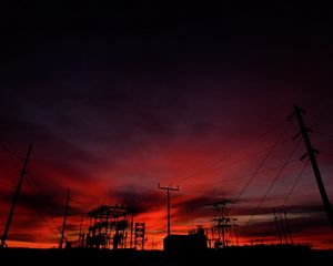 Preview wallpaper wires, poles, silhouettes, dark, sky