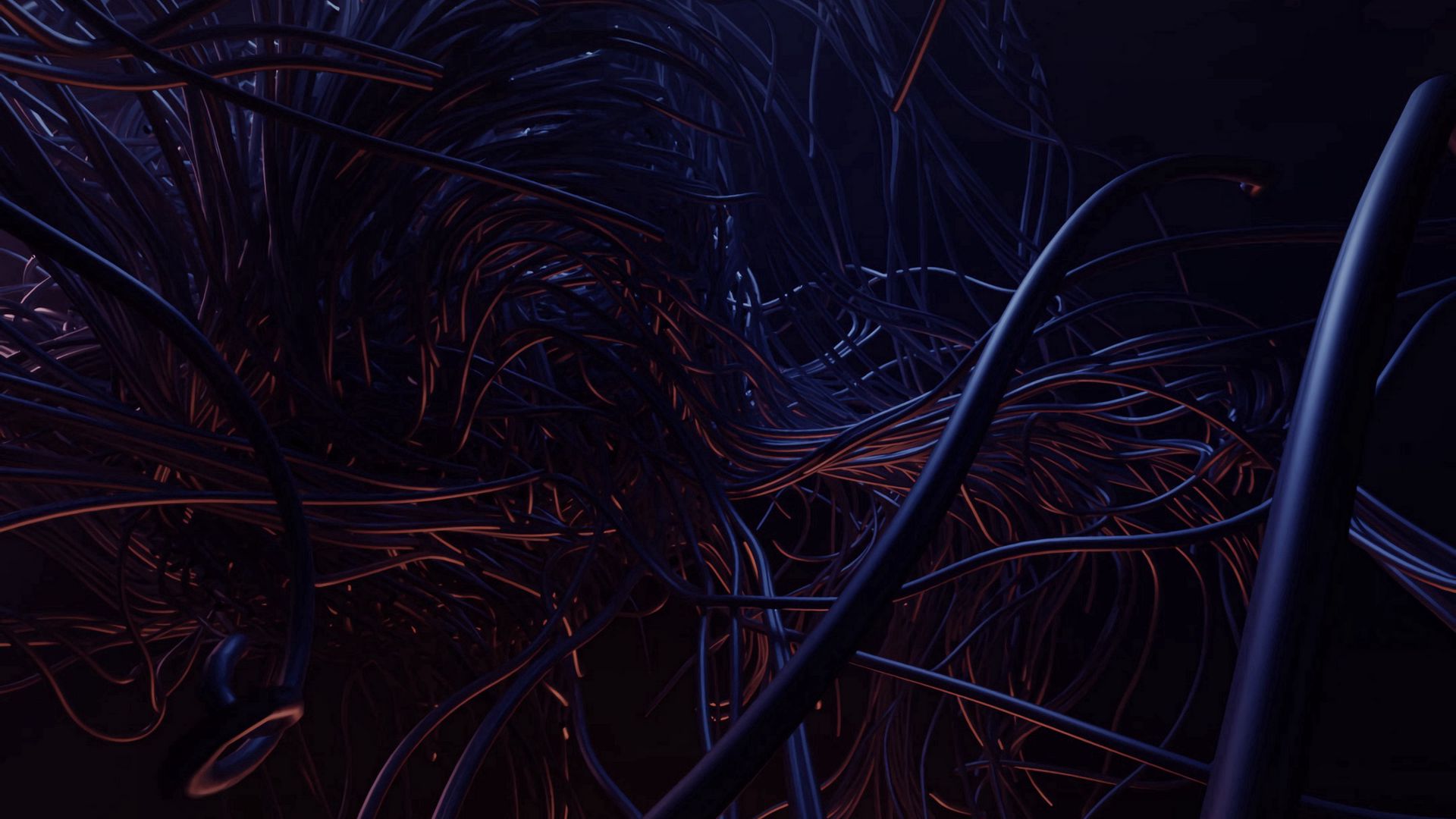 Download wallpaper 1920x1080 wires, tangled, dark, cables full hd, hdtv,  fhd, 1080p hd background