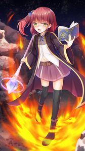 Preview wallpaper witch, book, spear, fire, anime, art