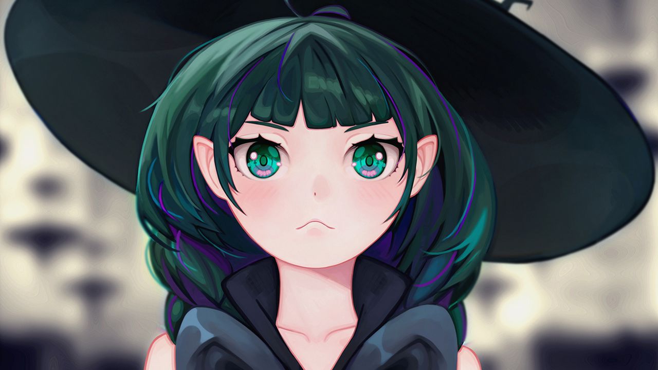 Wallpaper witch, elf, hat, anime