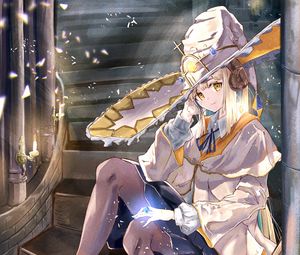 Preview wallpaper witch, hat, broom, anime, art