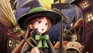 Preview wallpaper witch, hat, broom, anime