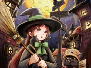 Preview wallpaper witch, hat, broom, anime