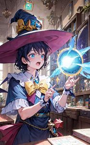 Preview wallpaper witch, magic, ball, girl, hat, anime