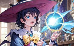 Preview wallpaper witch, magic, ball, girl, hat, anime