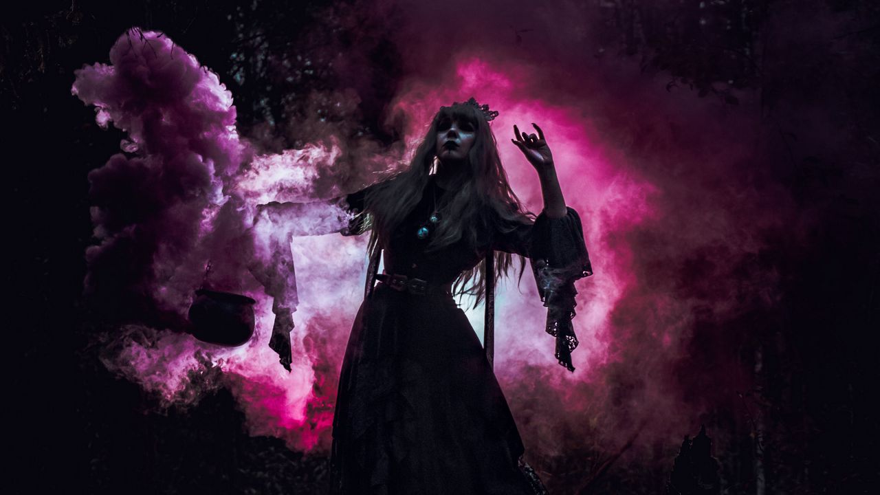 Wallpaper witch, magic, smoke, swamp, dark, purple