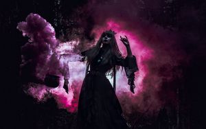 Preview wallpaper witch, magic, smoke, swamp, dark, purple