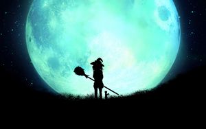 Preview wallpaper witch, silhouette, moon, full moon, night, art