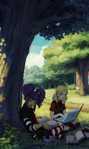 Preview wallpaper witches school, girls, magic, books, wood
