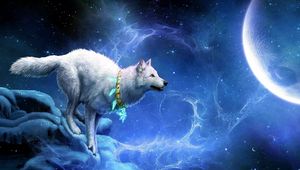 Preview wallpaper wolf, arrivals, moon, breakage