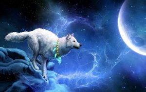 Preview wallpaper wolf, arrivals, moon, breakage