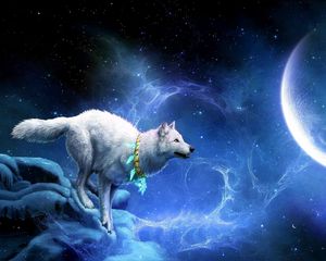 Preview wallpaper wolf, arrivals, moon, breakage