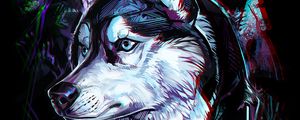 Preview wallpaper wolf, art, glitch, head, trees, lines