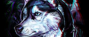 Preview wallpaper wolf, art, glitch, head, trees, lines