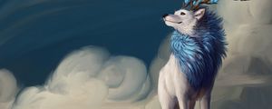 Preview wallpaper wolf, art, horns, mane, flowers