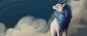 Preview wallpaper wolf, art, horns, mane, flowers