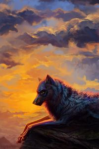 Preview wallpaper wolf, art, sunset, predator