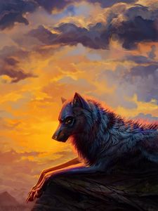Preview wallpaper wolf, art, sunset, predator