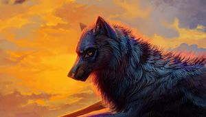 Preview wallpaper wolf, art, sunset, predator