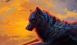 Preview wallpaper wolf, art, sunset, predator
