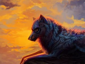 Preview wallpaper wolf, art, sunset, predator