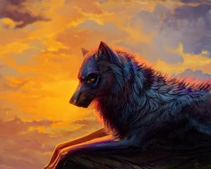 Preview wallpaper wolf, art, sunset, predator