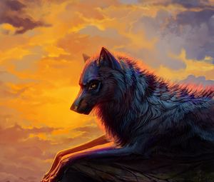 Preview wallpaper wolf, art, sunset, predator