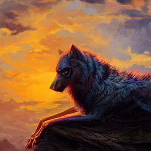 Preview wallpaper wolf, art, sunset, predator