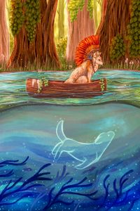 Preview wallpaper wolf, boat, art, river
