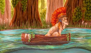 Preview wallpaper wolf, boat, art, river