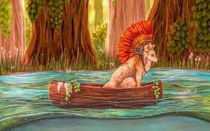Preview wallpaper wolf, boat, art, river