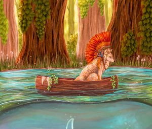 Preview wallpaper wolf, boat, art, river
