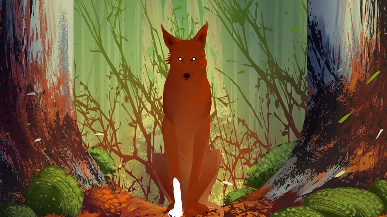 Wallpaper wolf, brown, forest, trees, art