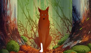 Preview wallpaper wolf, brown, forest, trees, art