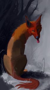 Preview wallpaper wolf, brown, protruding tongue, animal, art