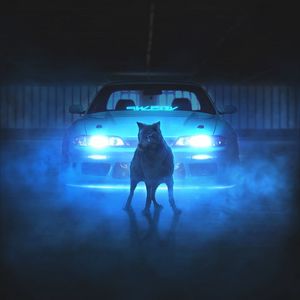 Preview wallpaper wolf, car, neon, light, smoke