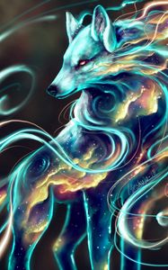 Preview wallpaper wolf, creature, fantastic, art, space