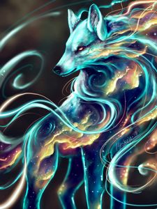 Preview wallpaper wolf, creature, fantastic, art, space