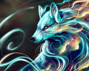 Preview wallpaper wolf, creature, fantastic, art, space