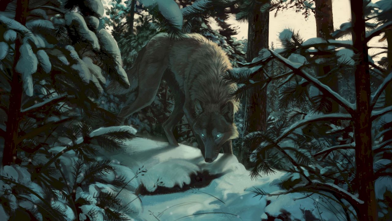Wallpaper wolf, forest, snow, art, predator, trees