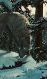 Preview wallpaper wolf, forest, snow, art, predator, trees