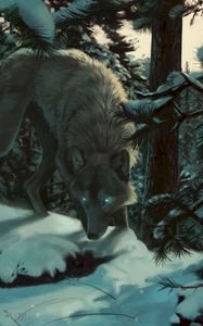Preview wallpaper wolf, forest, snow, art, predator, trees