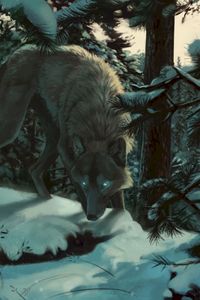 Preview wallpaper wolf, forest, snow, art, predator, trees